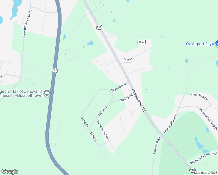 map of restaurants, bars, coffee shops, grocery stores, and more near 170 Alexander Drive in Elizabethtown