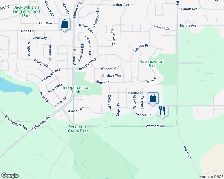 map of restaurants, bars, coffee shops, grocery stores, and more near 2553 Regent Road in Livermore