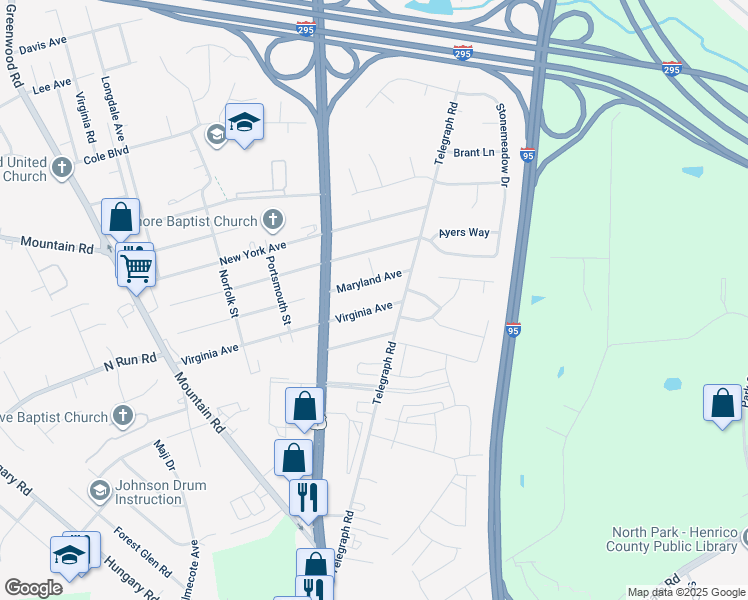 map of restaurants, bars, coffee shops, grocery stores, and more near 1112 Virginia Avenue in Glen Allen