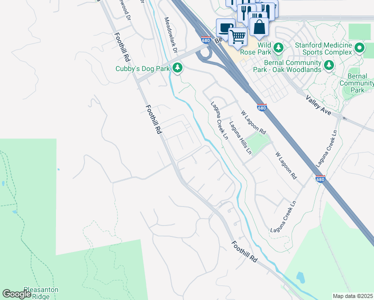 map of restaurants, bars, coffee shops, grocery stores, and more near 2219 Segundo Court in Pleasanton