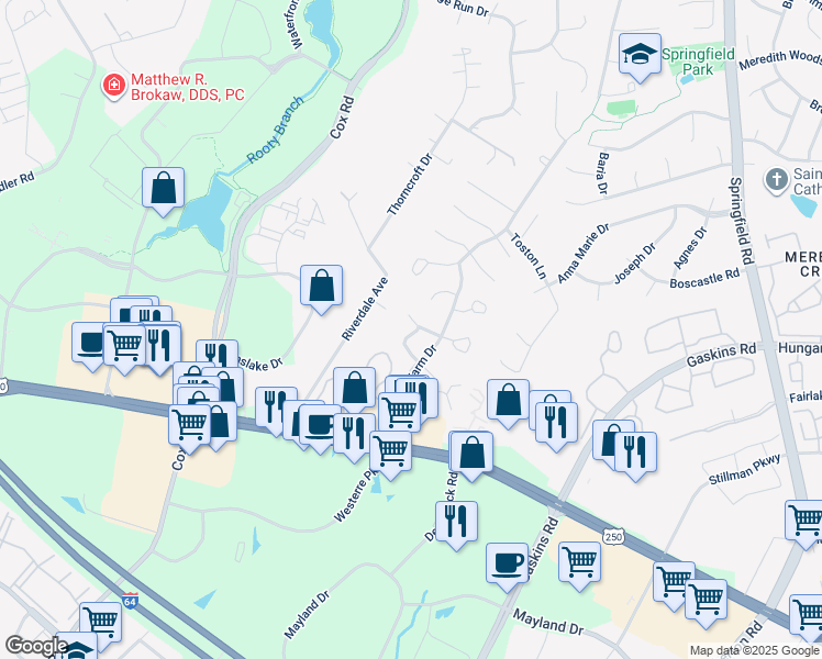 map of restaurants, bars, coffee shops, grocery stores, and more near 10919 Bush Lake Lane in Glen Allen