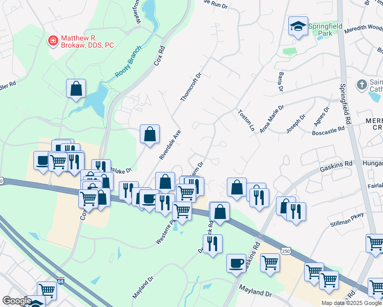 map of restaurants, bars, coffee shops, grocery stores, and more near 10919 Bush Lake Lane in Glen Allen