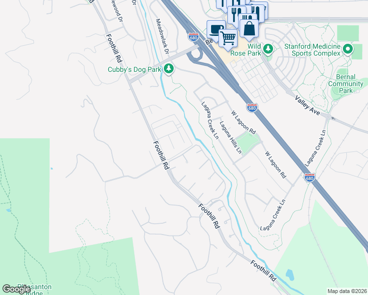 map of restaurants, bars, coffee shops, grocery stores, and more near 2158 Arroyo Court in Pleasanton