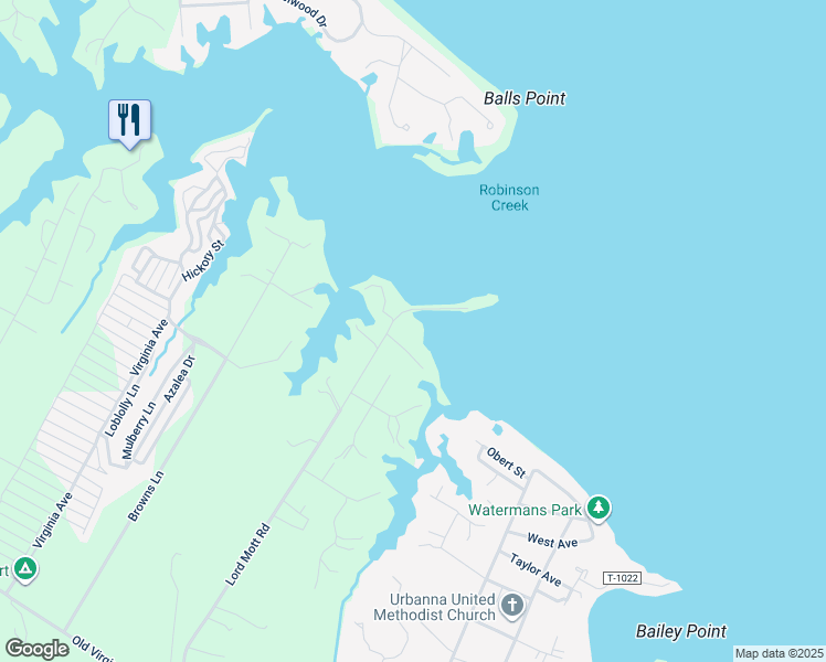 map of restaurants, bars, coffee shops, grocery stores, and more near in Urbanna