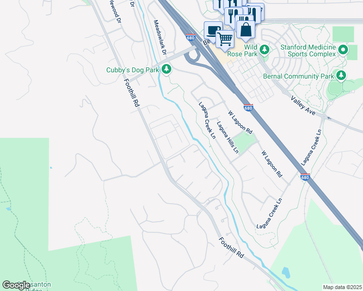 map of restaurants, bars, coffee shops, grocery stores, and more near 2158 Arroyo Court in Pleasanton