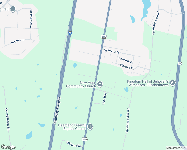 map of restaurants, bars, coffee shops, grocery stores, and more near 96 Reffitt Drive in Elizabethtown