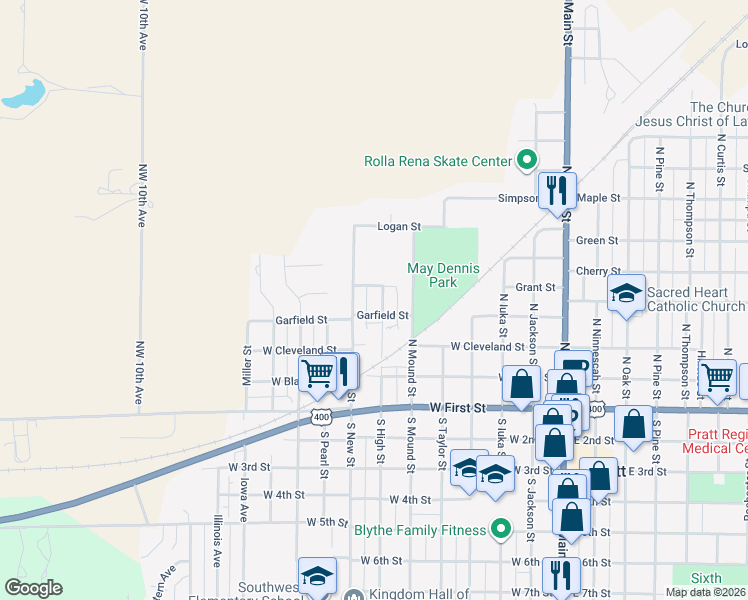map of restaurants, bars, coffee shops, grocery stores, and more near 715 Grant Street in Pratt