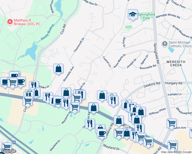 map of restaurants, bars, coffee shops, grocery stores, and more near 10800 Hurley Court in Glen Allen