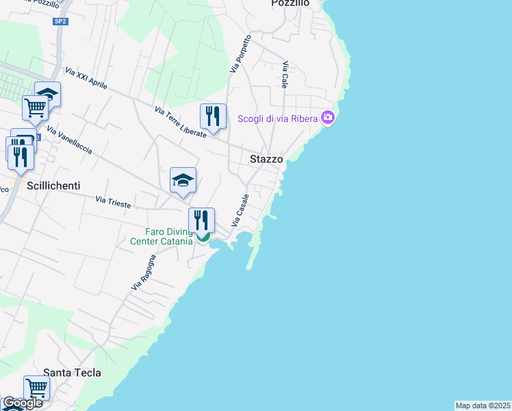map of restaurants, bars, coffee shops, grocery stores, and more near 23 Via Cesare Battisti in Stazzo