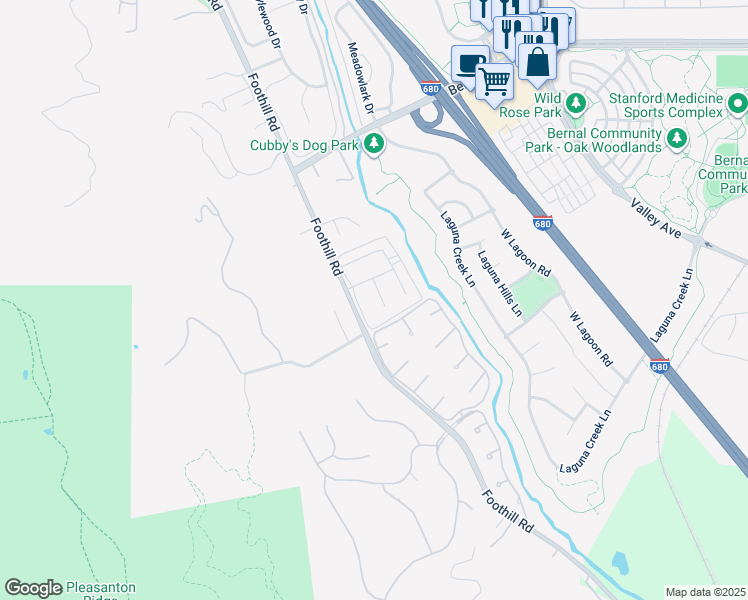 map of restaurants, bars, coffee shops, grocery stores, and more near in Pleasanton