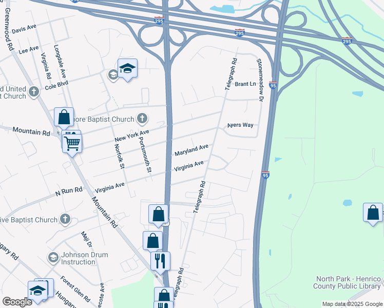 map of restaurants, bars, coffee shops, grocery stores, and more near 1117 Maryland Avenue in Glen Allen