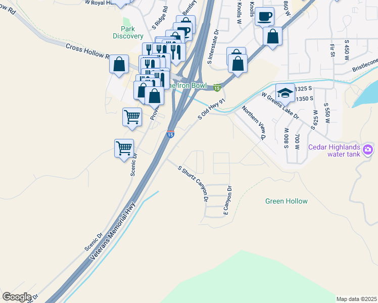 map of restaurants, bars, coffee shops, grocery stores, and more near 1477 South Old Highway 91 in Cedar City