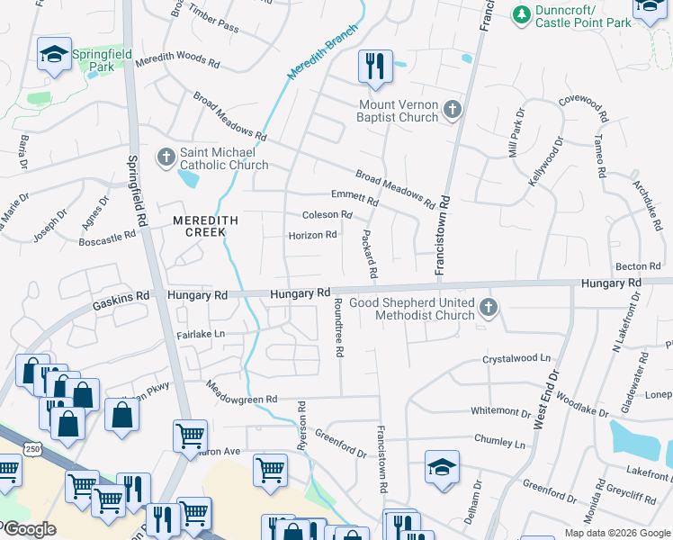 map of restaurants, bars, coffee shops, grocery stores, and more near 4607 Halley's Circle in Glen Allen