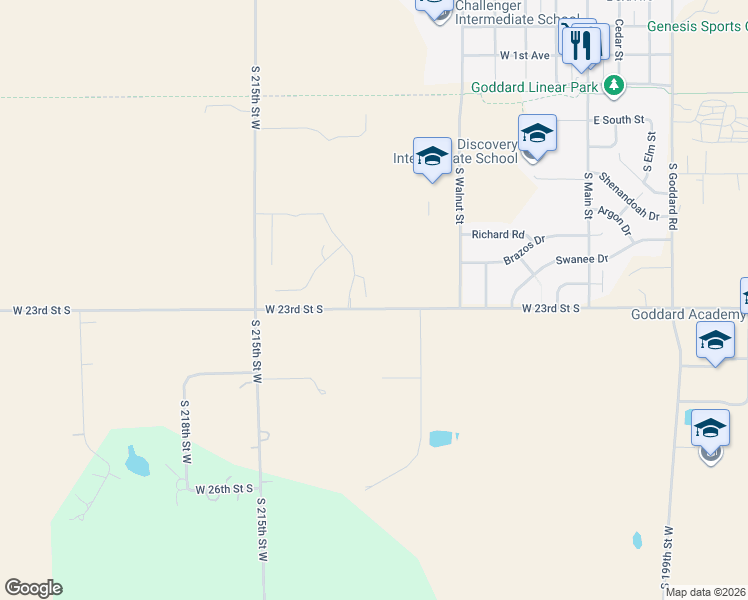 map of restaurants, bars, coffee shops, grocery stores, and more near 21053-21077 West 23rd Street South in Goddard
