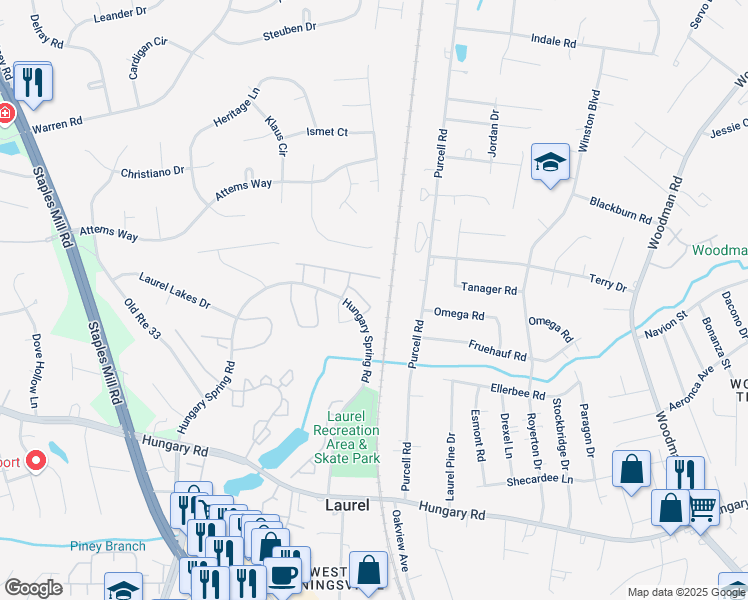 map of restaurants, bars, coffee shops, grocery stores, and more near 2922 Mary Beth Lane in Glen Allen