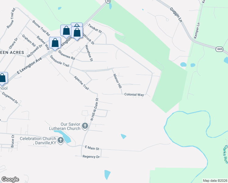 map of restaurants, bars, coffee shops, grocery stores, and more near 126 Colonial Way in Danville
