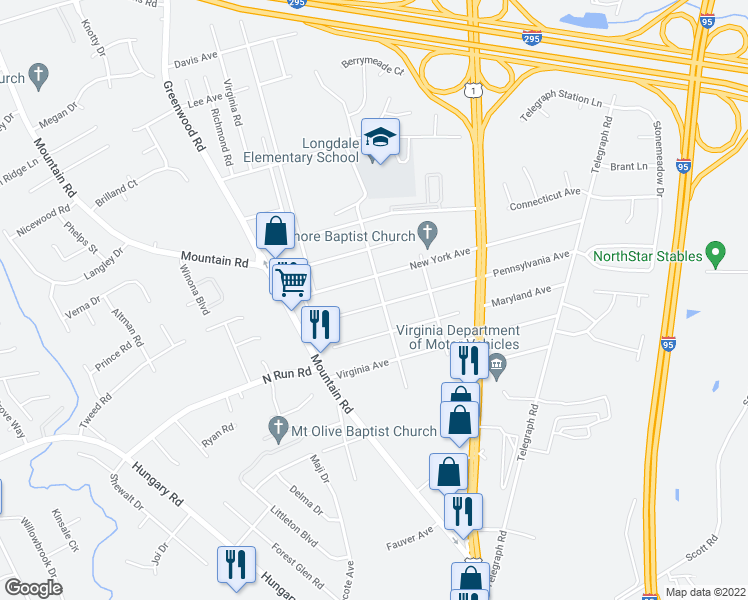 map of restaurants, bars, coffee shops, grocery stores, and more near 1402 Pennsylvania Avenue in Glen Allen
