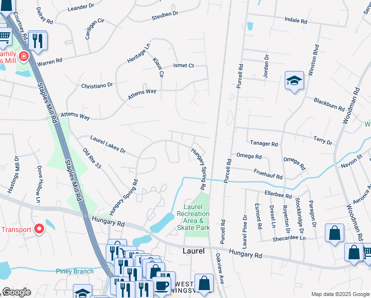 map of restaurants, bars, coffee shops, grocery stores, and more near 9500 Sara Beth Circle in Glen Allen