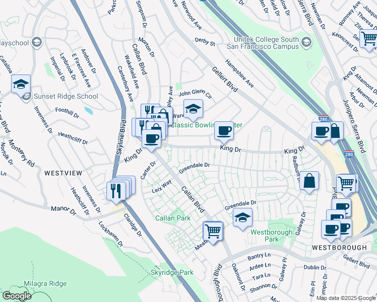 map of restaurants, bars, coffee shops, grocery stores, and more near 3984 Haussman Court in South San Francisco