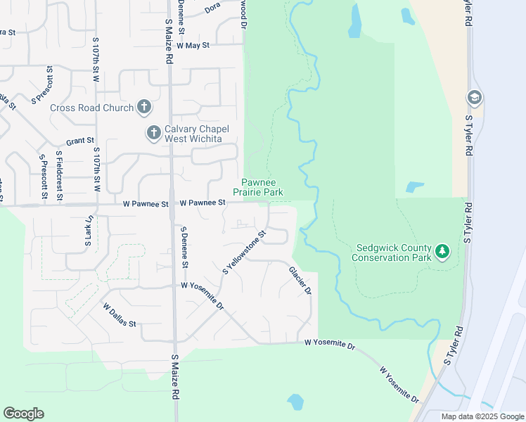 map of restaurants, bars, coffee shops, grocery stores, and more near 2407 South Yellowstone Street in Wichita
