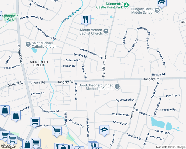 map of restaurants, bars, coffee shops, grocery stores, and more near 4605 Kayhoe Road in Glen Allen