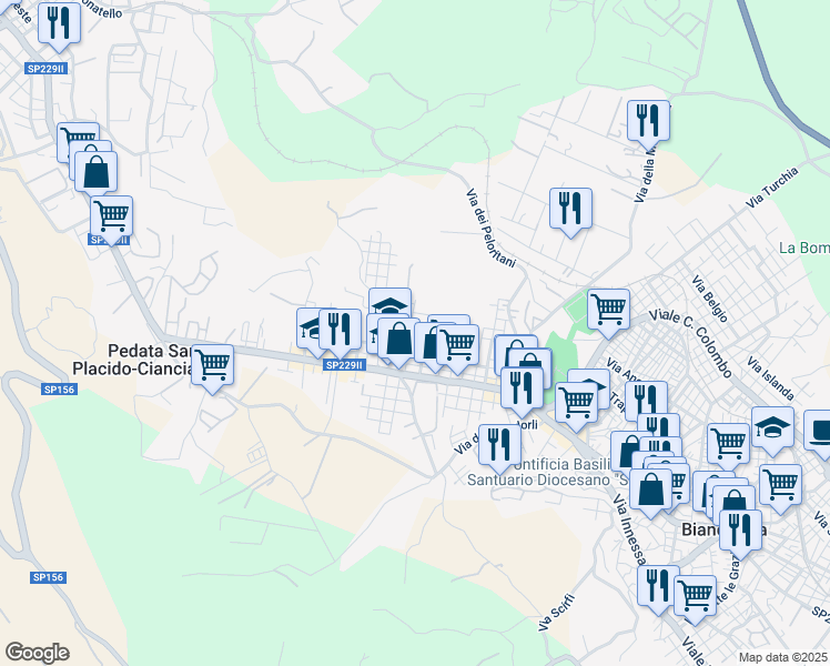 map of restaurants, bars, coffee shops, grocery stores, and more near 28 Via del Ginepro in Biancavilla
