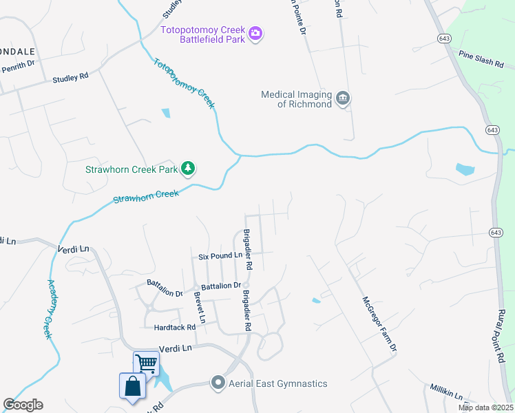map of restaurants, bars, coffee shops, grocery stores, and more near 9104 Brigadier Road in Mechanicsville