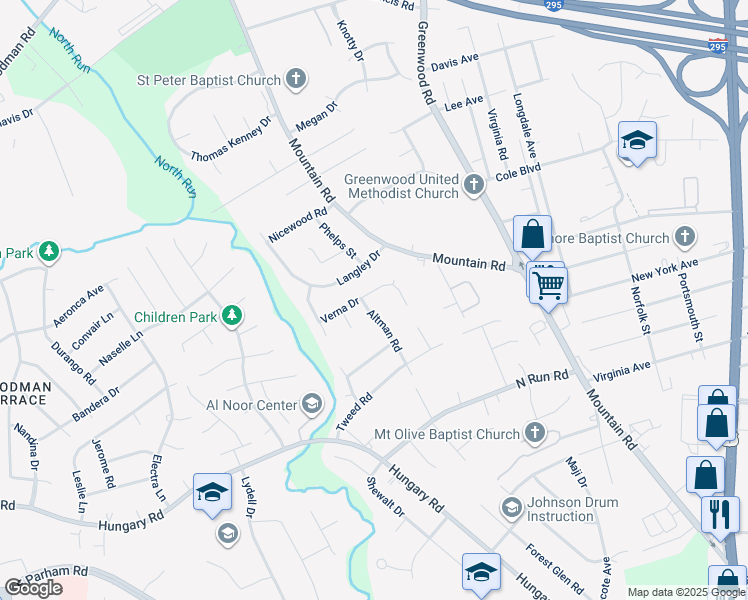 map of restaurants, bars, coffee shops, grocery stores, and more near 1703 Verna Drive in Henrico
