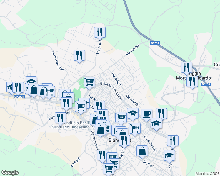 map of restaurants, bars, coffee shops, grocery stores, and more near 214 Via Cesare de Masi in Biancavilla