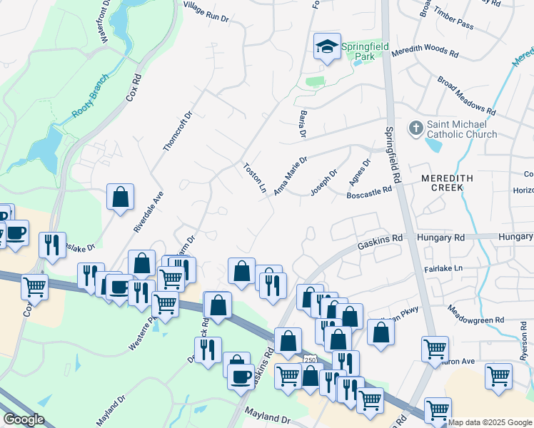 map of restaurants, bars, coffee shops, grocery stores, and more near 10637 Toston Lane in Glen Allen