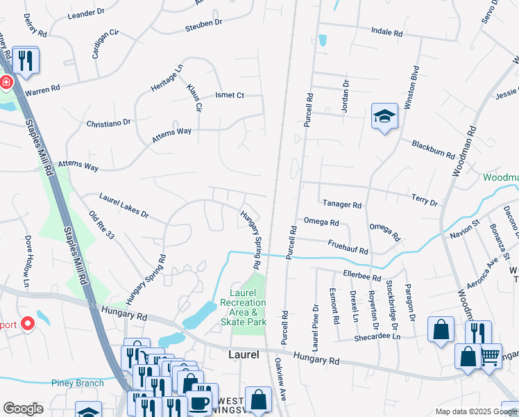 map of restaurants, bars, coffee shops, grocery stores, and more near 2922 Mary Beth Lane in Glen Allen
