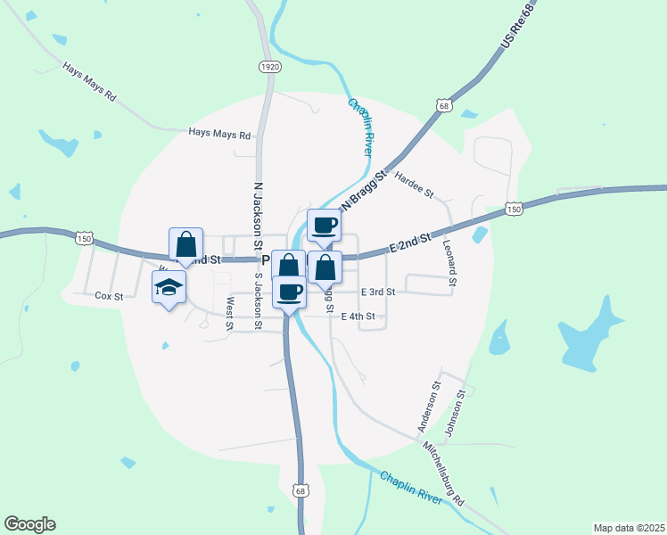 map of restaurants, bars, coffee shops, grocery stores, and more near 204 South Bragg Street in Perryville