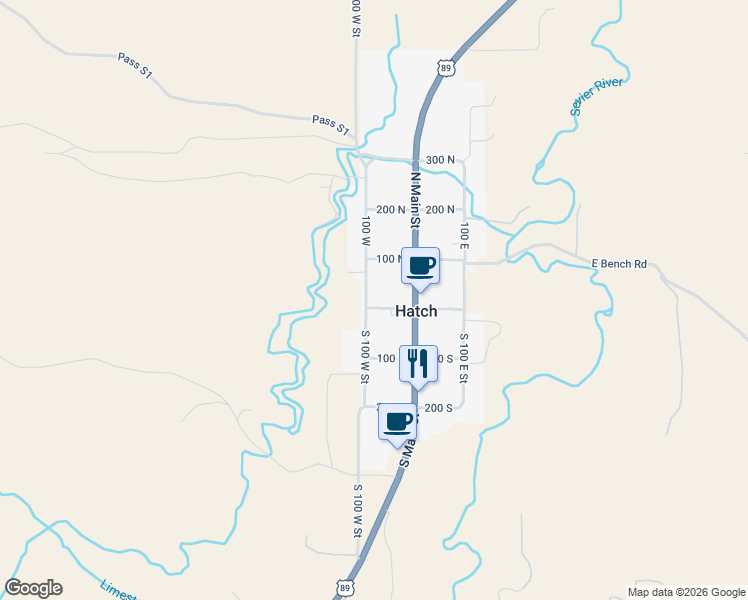 map of restaurants, bars, coffee shops, grocery stores, and more near 76 West Center Street in Hatch