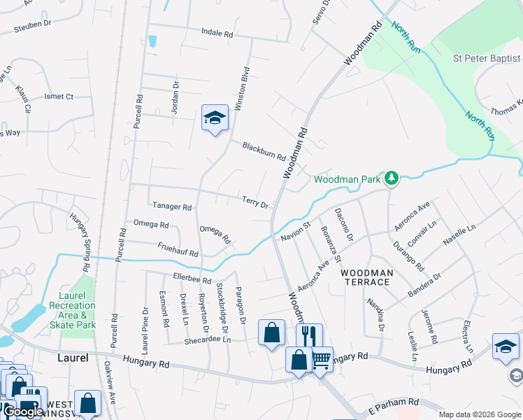 map of restaurants, bars, coffee shops, grocery stores, and more near 2403 Terry Drive in Richmond