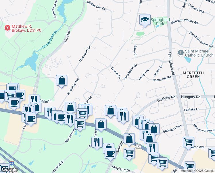 map of restaurants, bars, coffee shops, grocery stores, and more near 10800 Hurley Court in Glen Allen