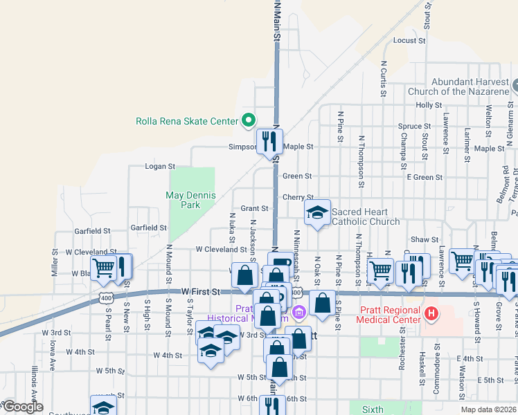 map of restaurants, bars, coffee shops, grocery stores, and more near 100-198 Grant Street in Pratt