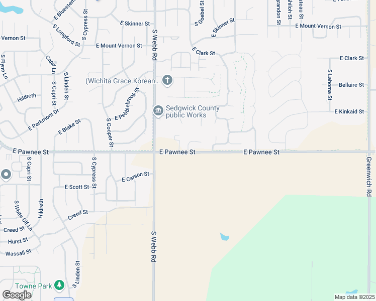 map of restaurants, bars, coffee shops, grocery stores, and more near 2359 South Goebel Circle in Wichita