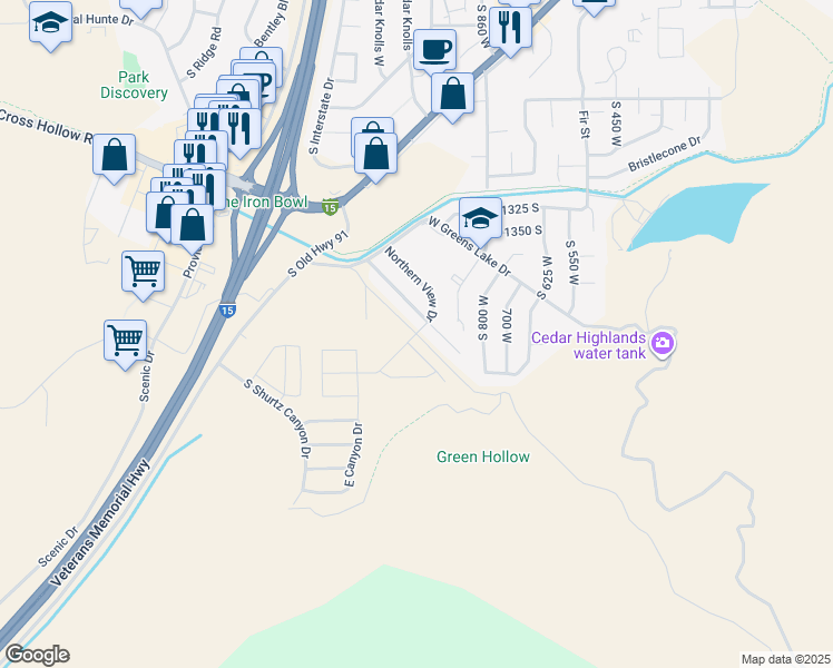 map of restaurants, bars, coffee shops, grocery stores, and more near 1514 Southern View Drive in Cedar City