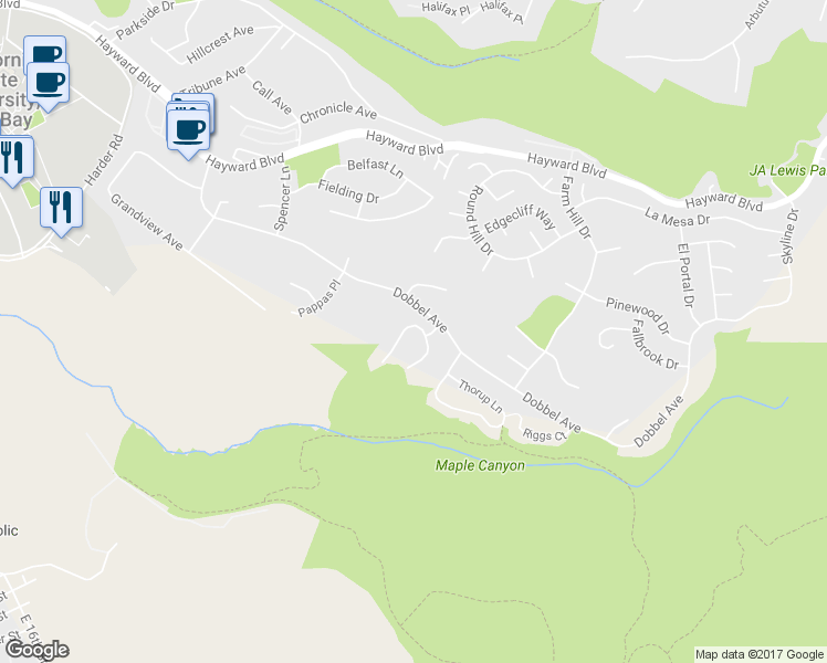 map of restaurants, bars, coffee shops, grocery stores, and more near 2743 Gamble Court in Hayward