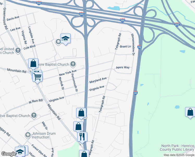 map of restaurants, bars, coffee shops, grocery stores, and more near 1106 Maryland Avenue in Glen Allen
