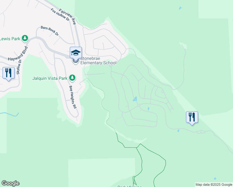 map of restaurants, bars, coffee shops, grocery stores, and more near 29 Country Club Drive in Hayward
