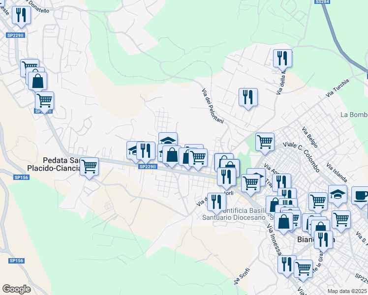 map of restaurants, bars, coffee shops, grocery stores, and more near 28 Via del Ginepro in Biancavilla