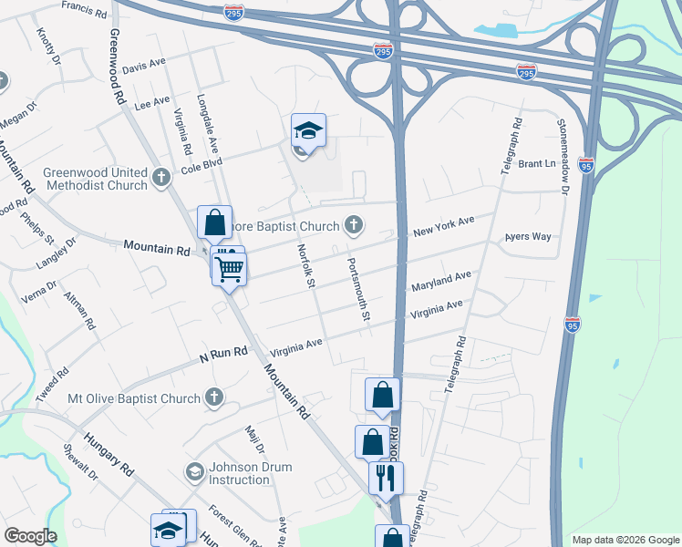 map of restaurants, bars, coffee shops, grocery stores, and more near 1310 Pennsylvania Avenue in Glen Allen
