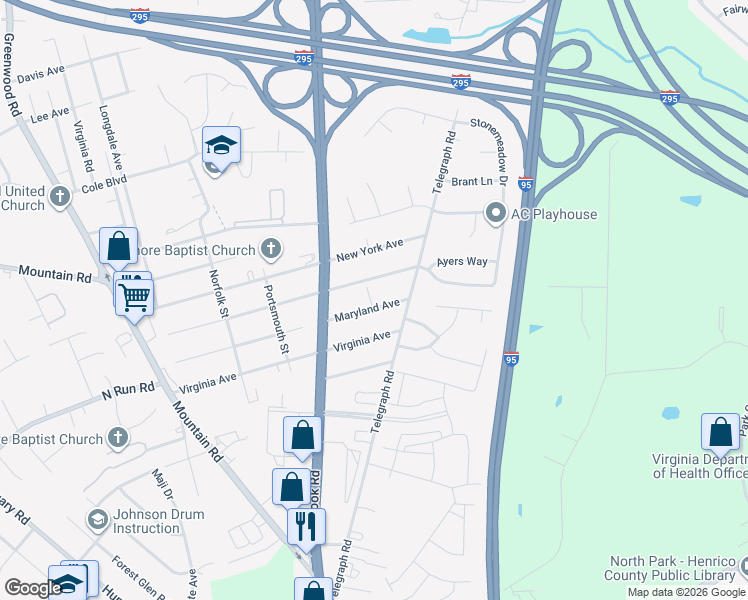 map of restaurants, bars, coffee shops, grocery stores, and more near 1107 Maryland Avenue in Glen Allen