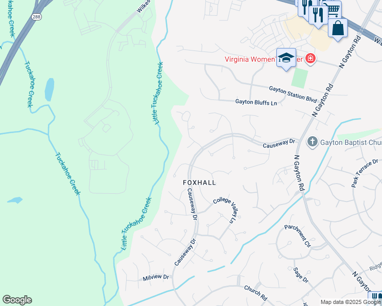map of restaurants, bars, coffee shops, grocery stores, and more near 3205 Swanhollow Way in Richmond