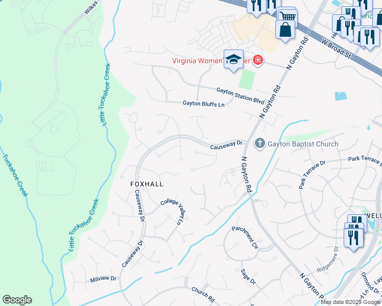 map of restaurants, bars, coffee shops, grocery stores, and more near 3824 Cotley Court in Richmond