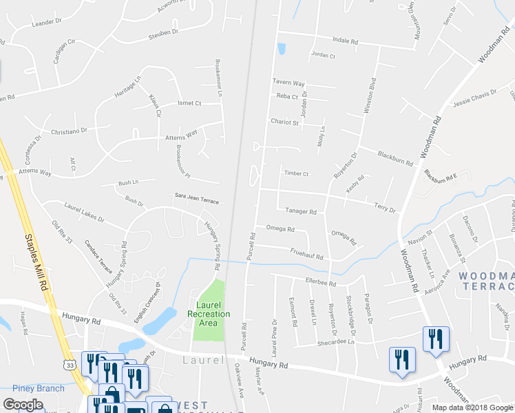 map of restaurants, bars, coffee shops, grocery stores, and more near 10036 Purcell Road in Henrico