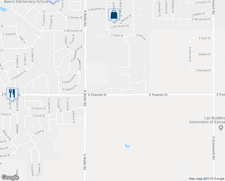 map of restaurants, bars, coffee shops, grocery stores, and more near 2314 South Goebel Circle in Wichita