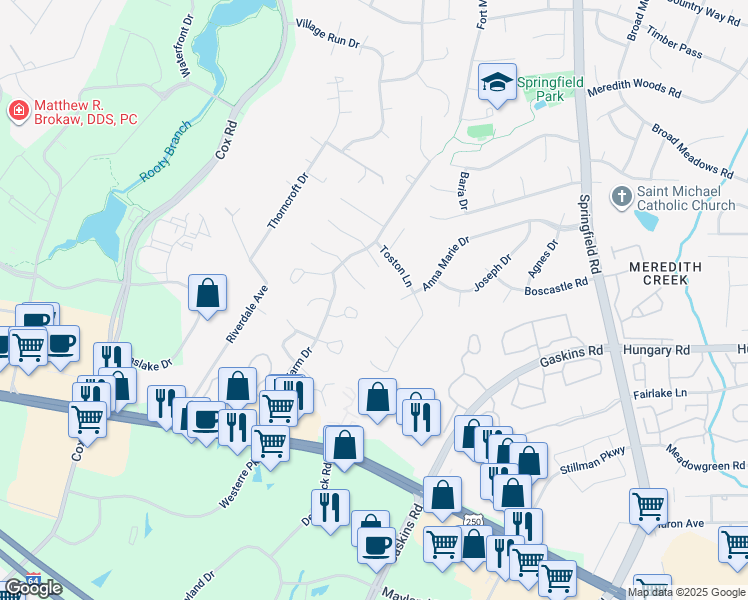 map of restaurants, bars, coffee shops, grocery stores, and more near 10801 Rimbey Court in Glen Allen