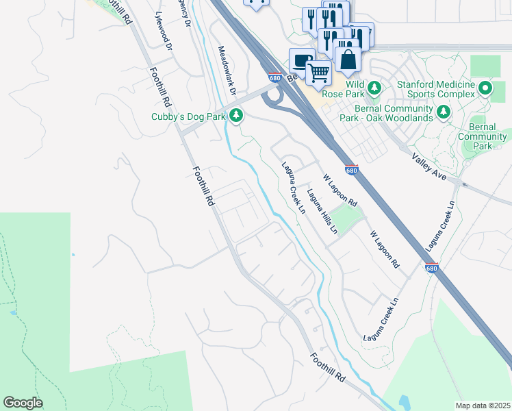 map of restaurants, bars, coffee shops, grocery stores, and more near 2158 Arroyo Court in Pleasanton